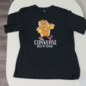Converse Black T-Shirt with Fun Hot Dog Graphic Size Large